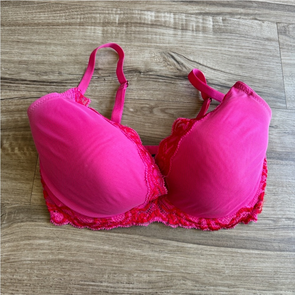 Natori Hot Pink Lace Trim T-Shirt Bra size 32DDD